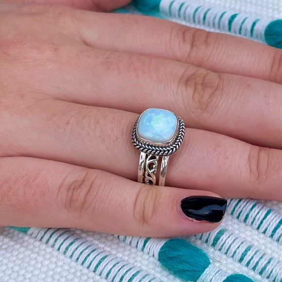 Sterling Silver and Opal Ring Set Size 7 - Picture 3 of 9